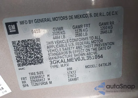 2018 GMC Terrain Sle z USA, uszkodzony, nr VIN 3GKALMEV0JL351054